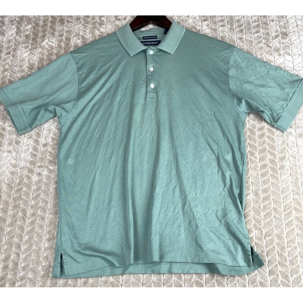 Hathaway Men's Premium Pima Cotton Green Polo Short-Sleeve Shirt Size M Golf‎